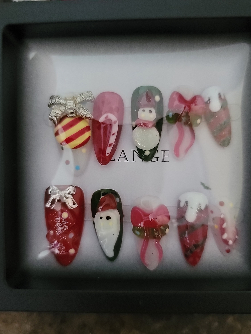 Holiday Christmas Press-On Nail Set with Festive Red, Green, White Accents